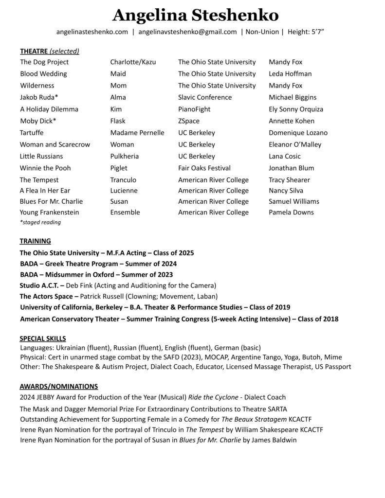 Resume of Angelina Steshenko
